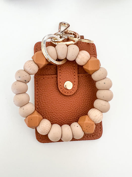 speckled oat + camel bracelet keychain with camel card holder