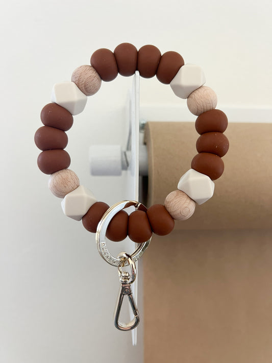 toasted coconut, ivory + wood bracelet keychain