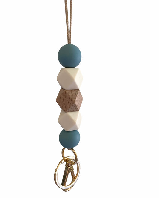 muted ocean, wood + ivory lanyard
