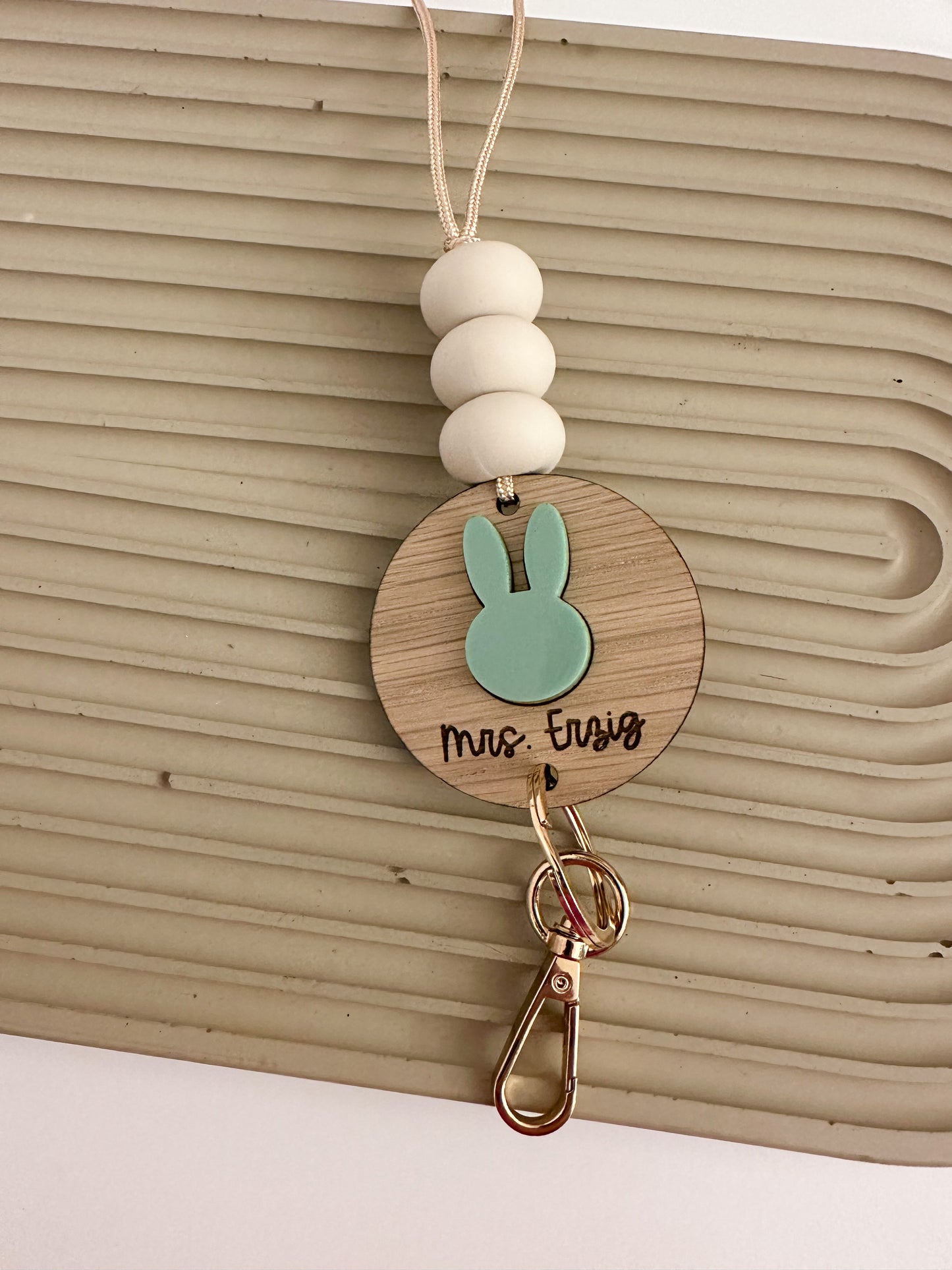 personalized bunny lanyard / choice of bunny color
