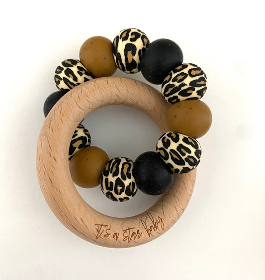 leopard, black + speckled brown // teether