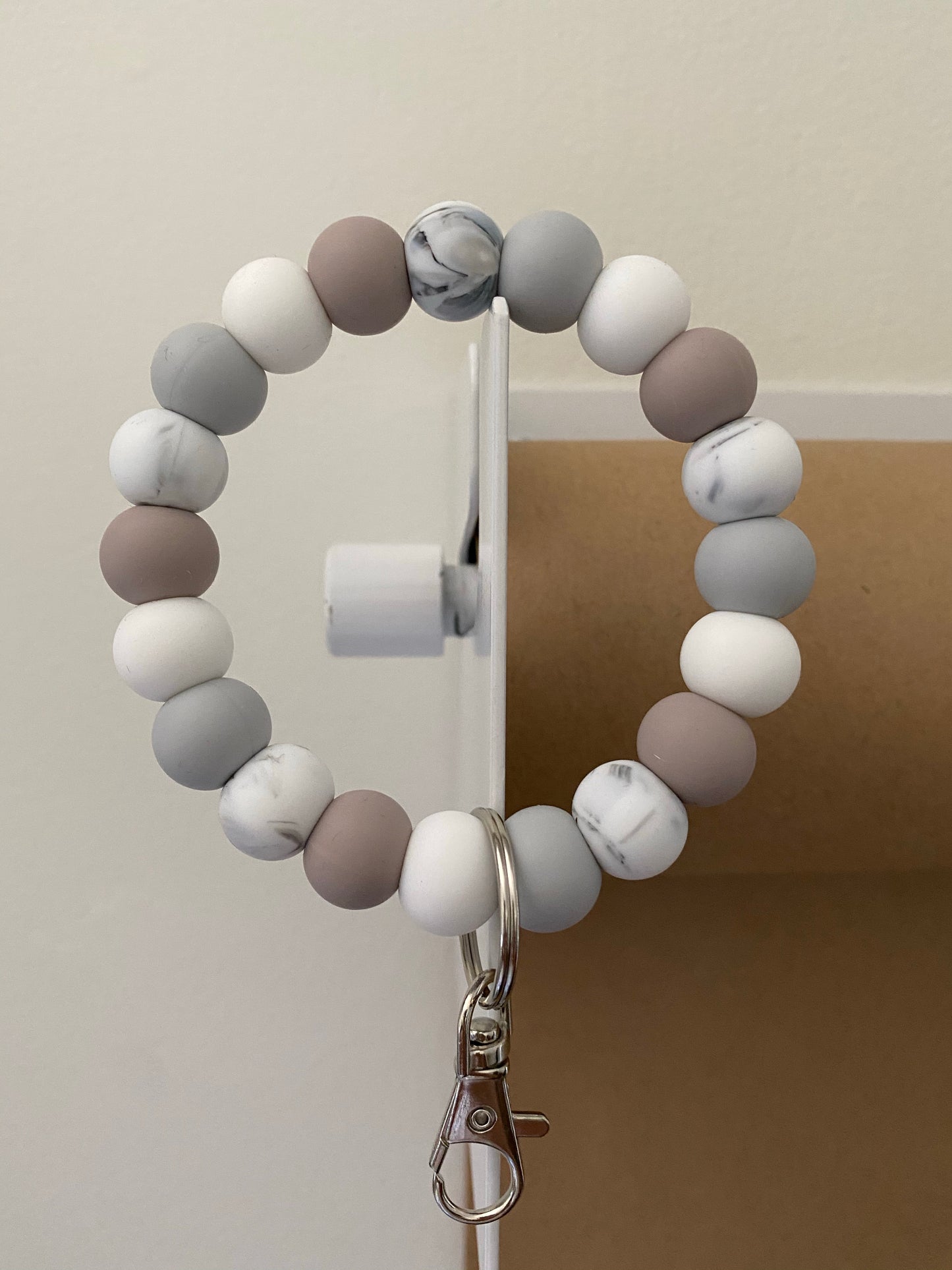 marble, sand + light grey bracelet keychain