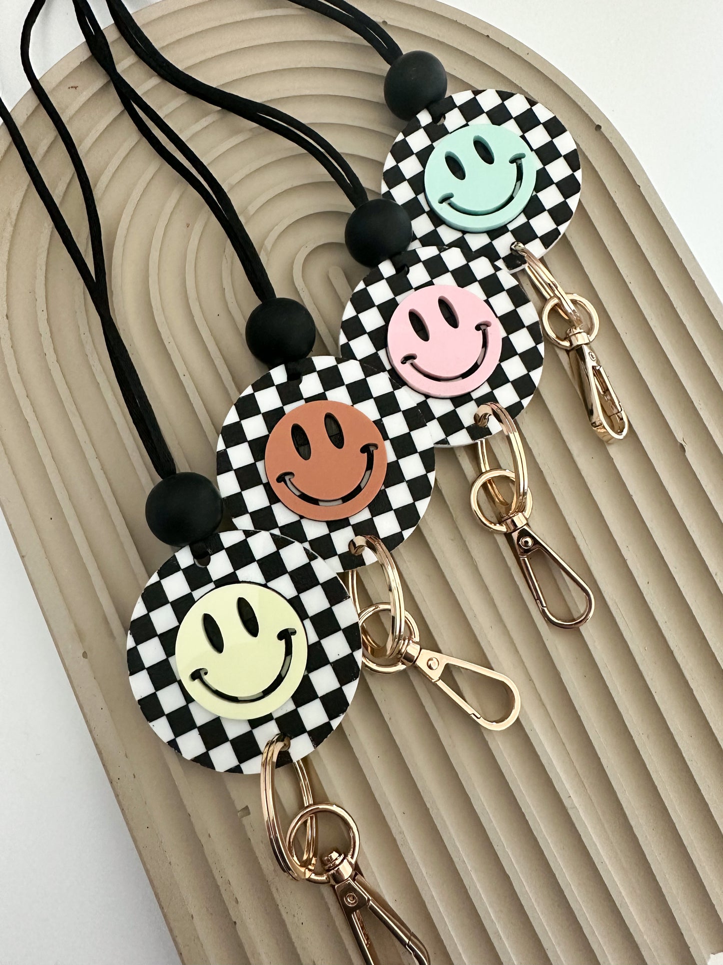 smiley checkerboard lanyard (multiple color options)