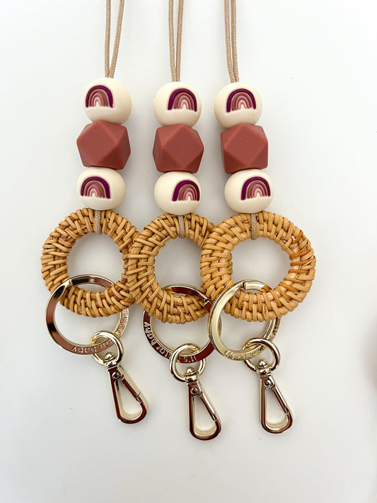 pink ombre rainbow rattan lanyard