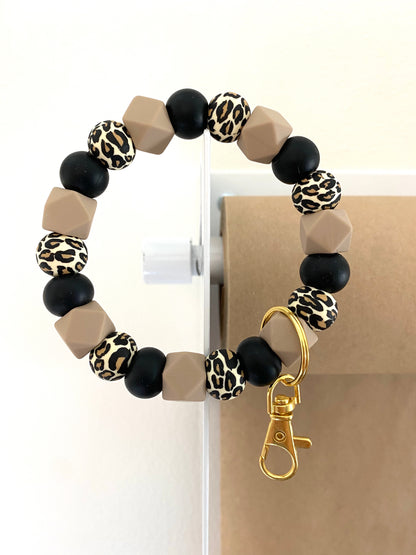 mocha, black + leopard // bracelet keychain
