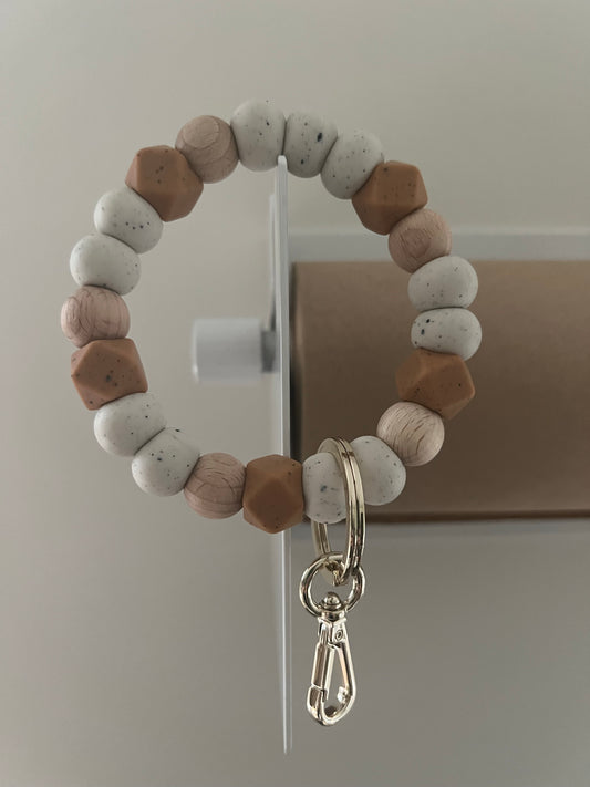 ivory, wood and caramel brown hex bracelet keychain