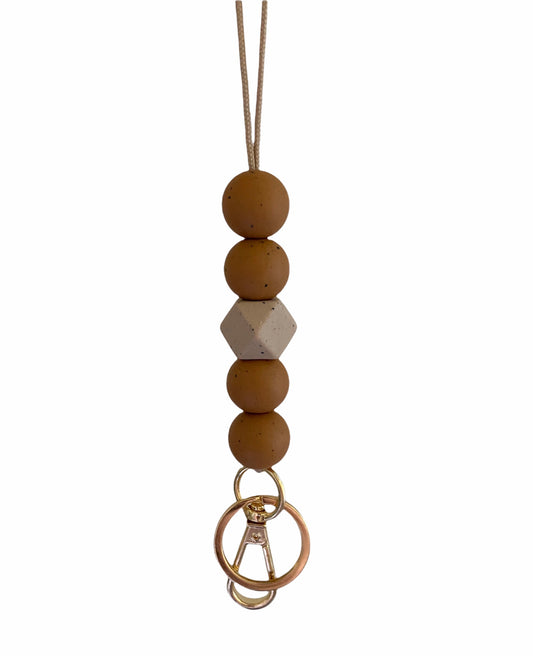 speckled camel + speckled oat hex lanyard