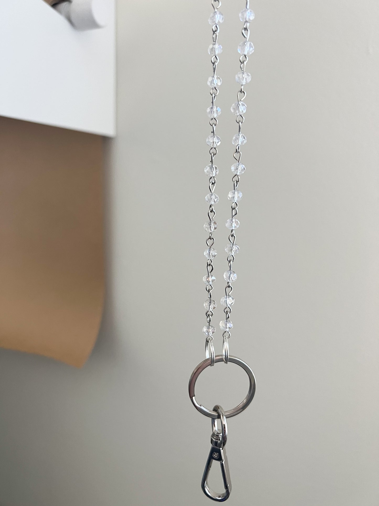 chain lanyard — silver beaded