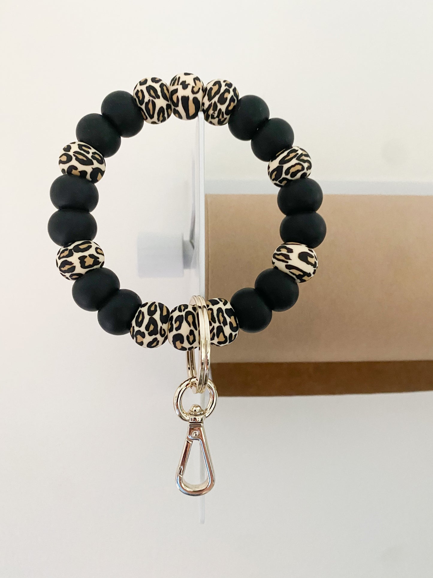 leopard + black bracelet keychain