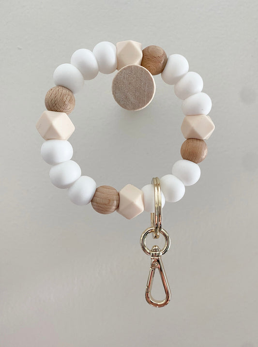 boho white, wood + ivory bracelet keychain