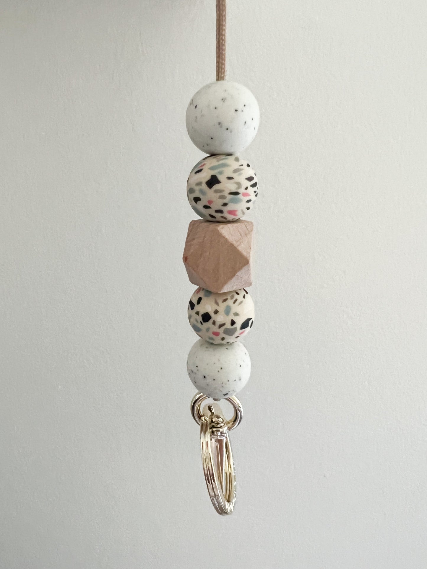 ready to ship // speckled ivory + beige terrazzo lanyard (suede cord)