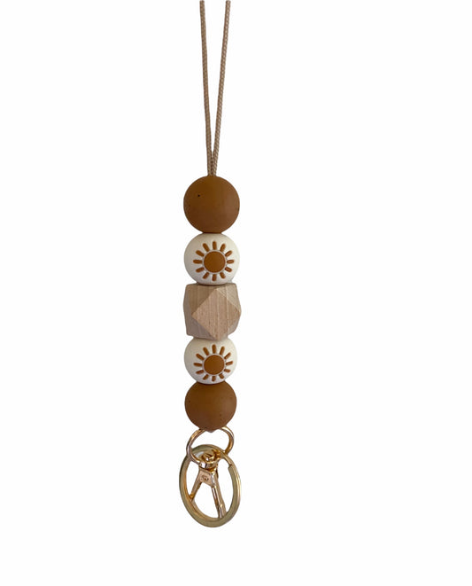 speckled camel, wood + camel sunshine lanyard