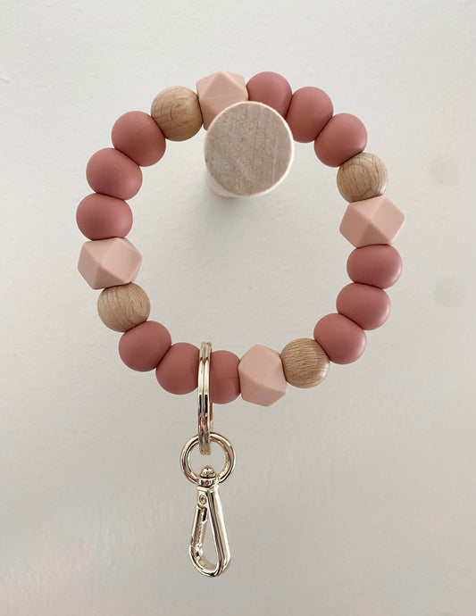 boho rose, blush + wood bracelet keychain