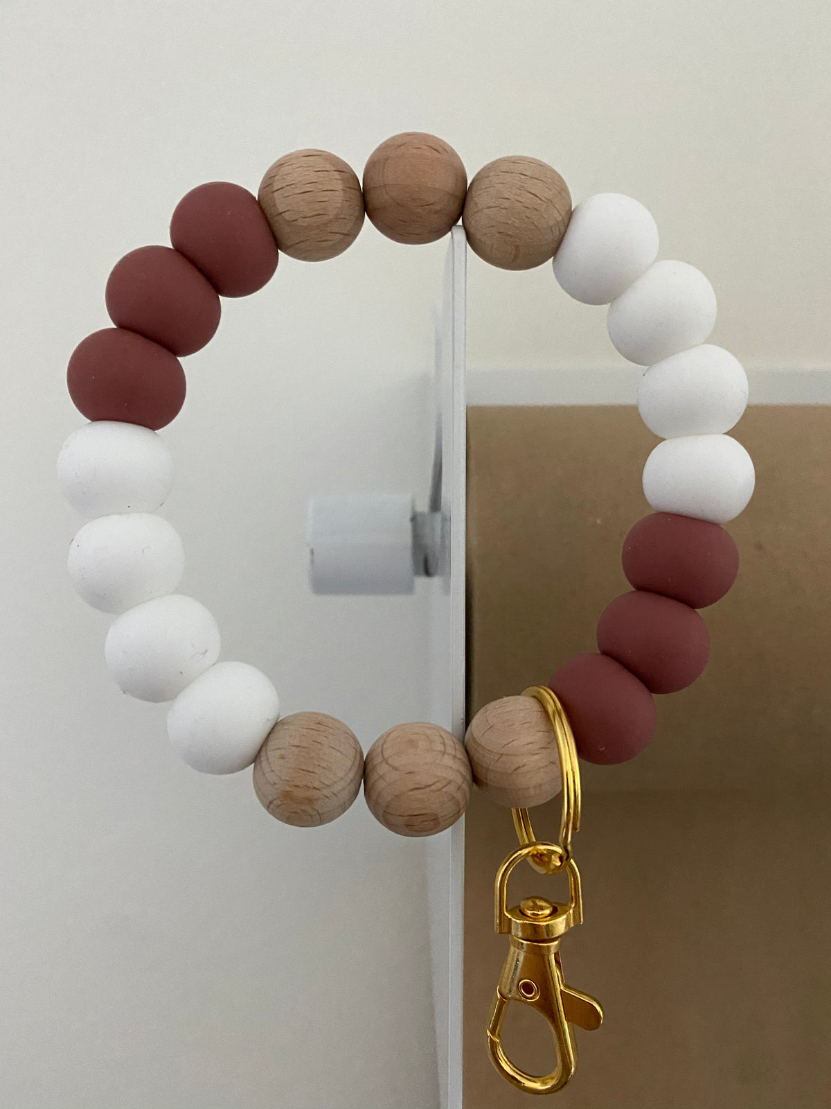 the cammie carter mahogany rose, wood + white // bracelet keychain (charm sold separately)