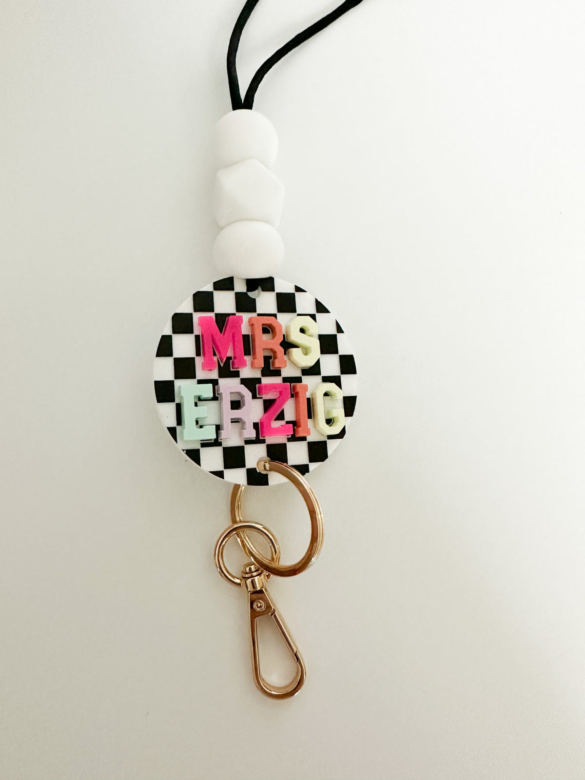 all acrylic checkered NAME lanyard (multi color)